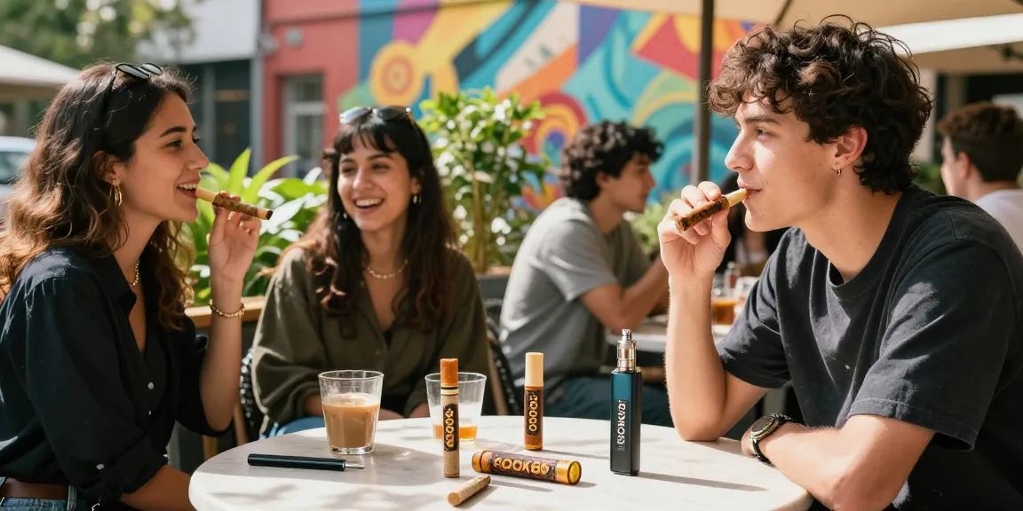 Enjoying rokok88 flavors in a vibrant café with friends.